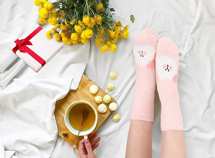 Benefeet Sox Cute Animal Fuzzy Socks for Women Girls Funny 3D Animal Cozy Socks Fluffy Slipper Socks Plush Comfy Soft Socks