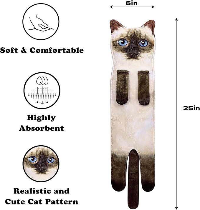 Cat Funny Hand Towels for Bathroom Kitchen - Cute Decorative Cat Decor Hanging Washcloths Face Towels Super Absorbent Soft - Mothers Day Easter House Warming Birthday Gifts for Women Cat Lovers