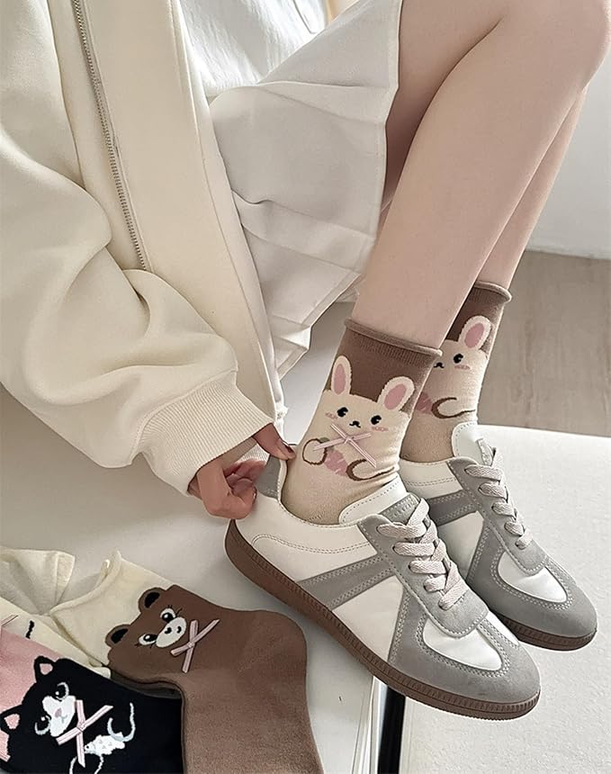 Benefeet Sox Cute Crew Socks for Women Girls Novelty Funny Patterned Socks Colorful Kawaii Cotton Casual Calf Sock 5 Pairs