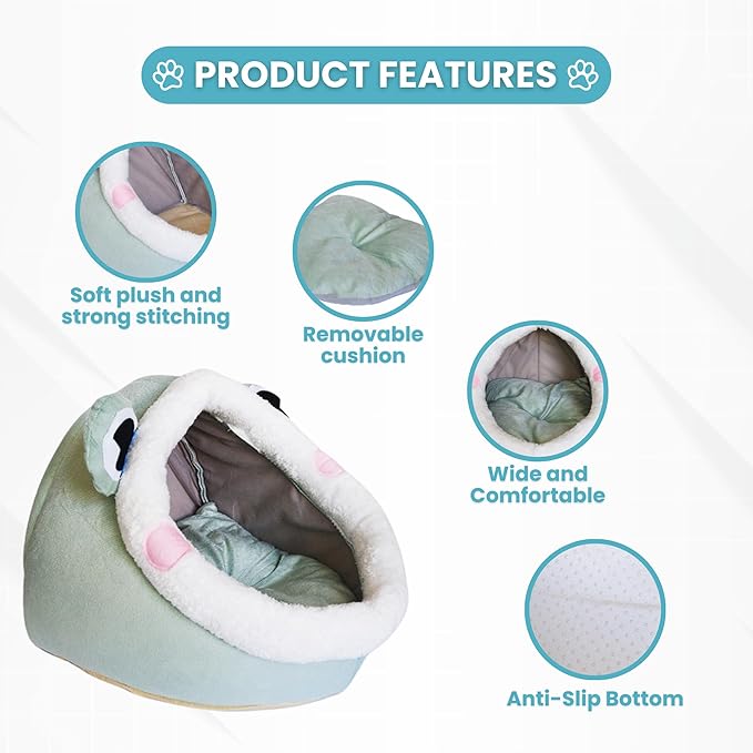 Johanna's Gateau Cat Bed Cave, Covered Cat Bed with Removable Washable Cushioned Pillow, Comfortable Warming Cat Beds for Indoor Cats