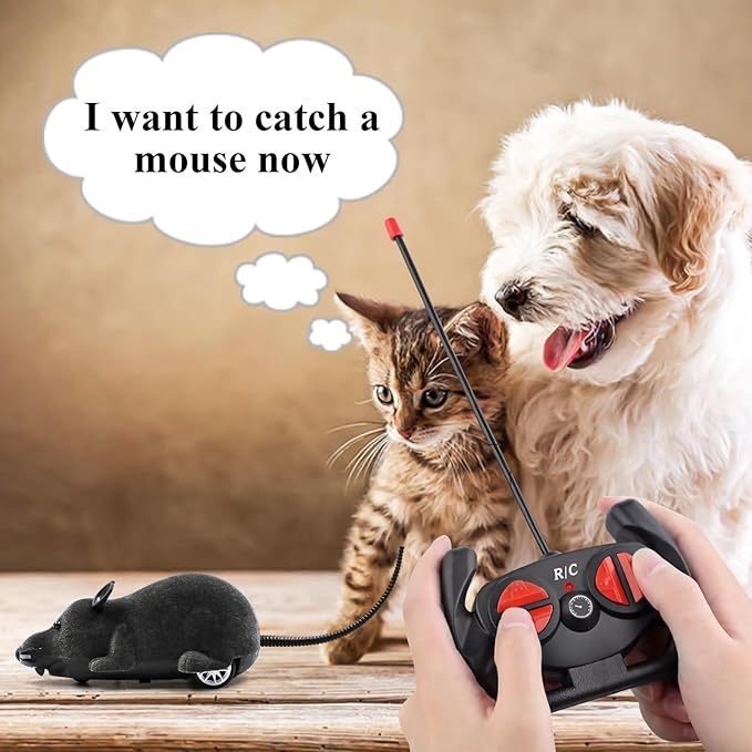 Aerbee Remote Control Rat Toy, Electronic RC Mouse Toy Emulation Flocking Rat Toy Interactive Cat Toys Pet Toys Funny Wireless Chasing Prank Joke Scary Trick Rats Animal for Pets Novelty Gift