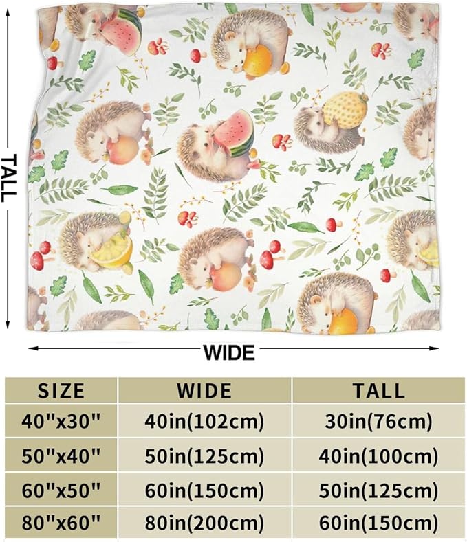 Funny Hedgehog Throw Blanket - Cute Decor Merch, Cozy Print Flannel Fleece, Soft Plush Fuzzy Warm Lightweight Bedding Gifts for Women Men Girls Kids 50"X40"