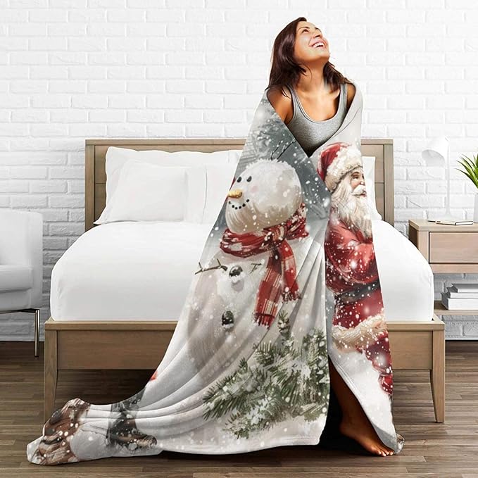 Snowman Blanket for Women Santa Claus Throw Blanket Snowman Decor Merch Cozy Fuzzy Warm Soft Plush Flannel Fleece Lightweight Bedding for Men Boys Kids Girls Couch Bed Sofa 50"X40"