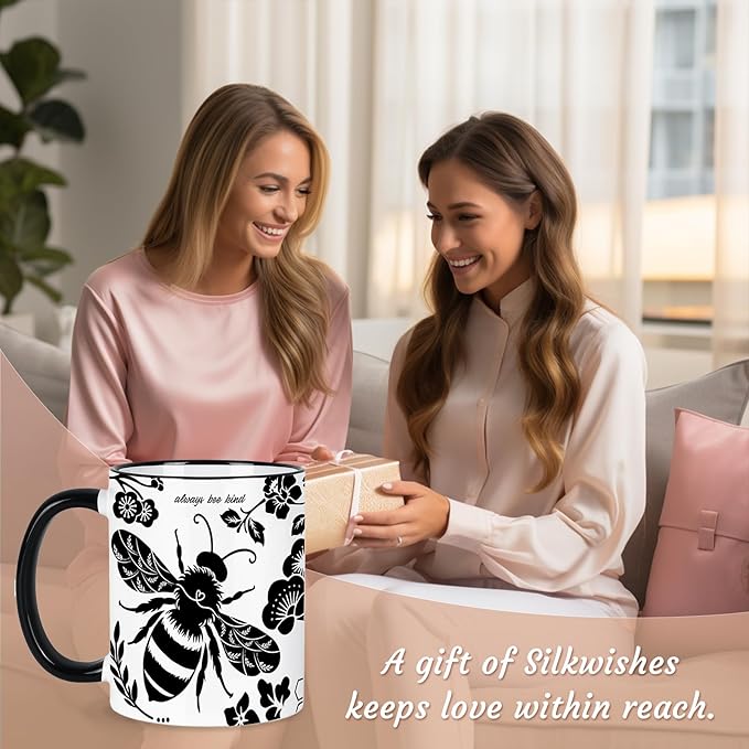 Bee Cups 11Oz Bee Gifts for Women Black and White Boho Coffee Mug Bumble Bees Gifts Cute Coffee Mug for Women Microwave & Dishwasher Safe