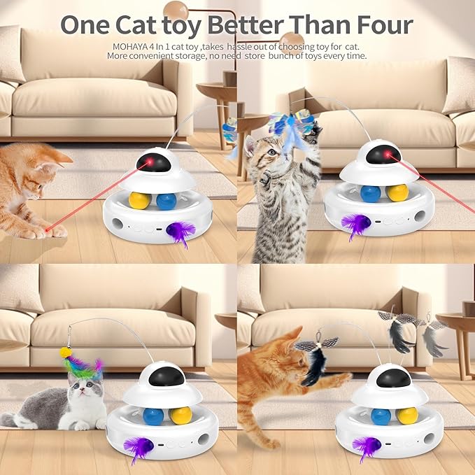 Cat Toy,Interactive 4-in-1 Automatic Cat Toys for Indoor Cats,Electronic Whack a Mole, Fluttering Butterfly,Track Balls Kitten Toy,Feather Toys for All Breeds
