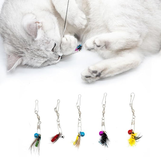 Cat Bug Toy, Cat Insects Toy Wand Refiils for Indoor Cats, 5 Pcs Cat Small Fly Toys with Bells for Cat Teaser, Feather Toys for Indoor Cats and Kittens Toys, Small Bugs Set