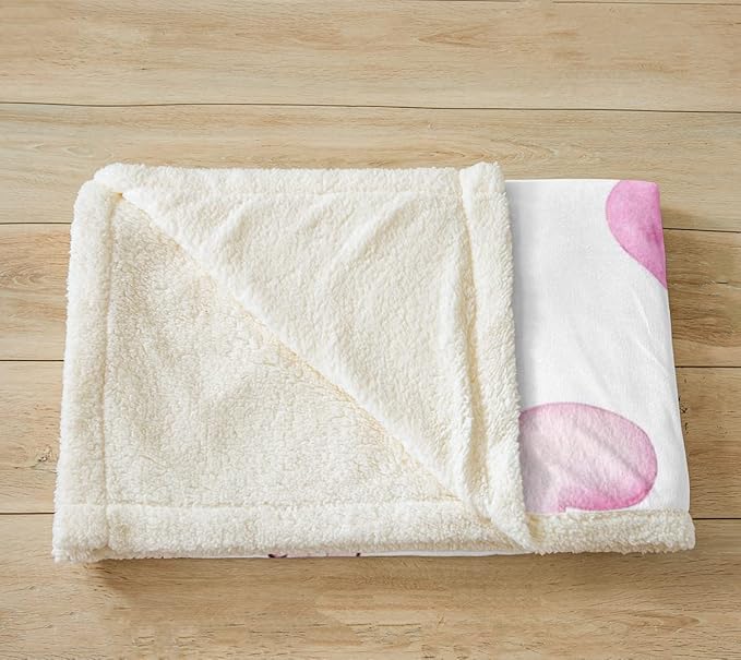 Pastel Fleece Rainbow Sherpa Blanket for Kids Girls - Pink Butterfly Cloud Baby Size Throw for Bed Chair - Cute Butterflies and Lovely Heart Print Fuzzy White Room Decor, Cozy