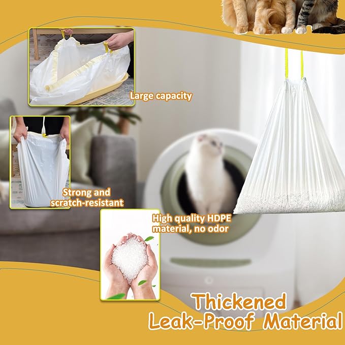 120-Count Cat Litter Box Liners with Drawstring, Compatible with Litter-Robot 3/4, 26.6”X16.7” Heavy Duty Cat Litter Trash Bags, Leak-Proof and Tear-Resistant (26.6”X16.7” 120-Count)