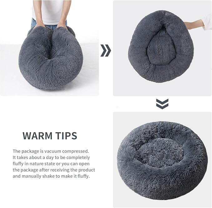 Small Cat Bed for Indoor Cats, Self-Warming Donut Kitty Bed for Small Cats Keeping Warm, Washable Pet Bed with Anti Slip Base, 20‘’ Darkgrey
