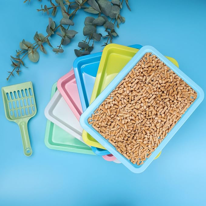 7Pcs Kitten Litter Box Set, Cats Litter Box with Kitten Litter Scoop, Low Entry Litter Boxes for Kittens, Plastic Portable Shallow Litter Pan for Rabbit Guinea Pig Hamster