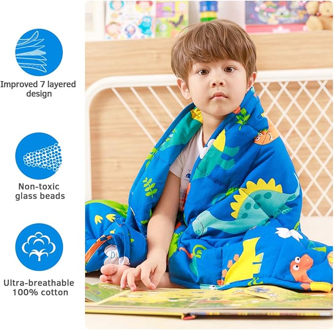 Mr. Sandman 5 lbs Weighted Blanket for Twin Size Bed, Perfect for 40-60lb Organic Cotton Heavy Blanket with Premium Glass Beads - 36" x 48" Dinosaur Park