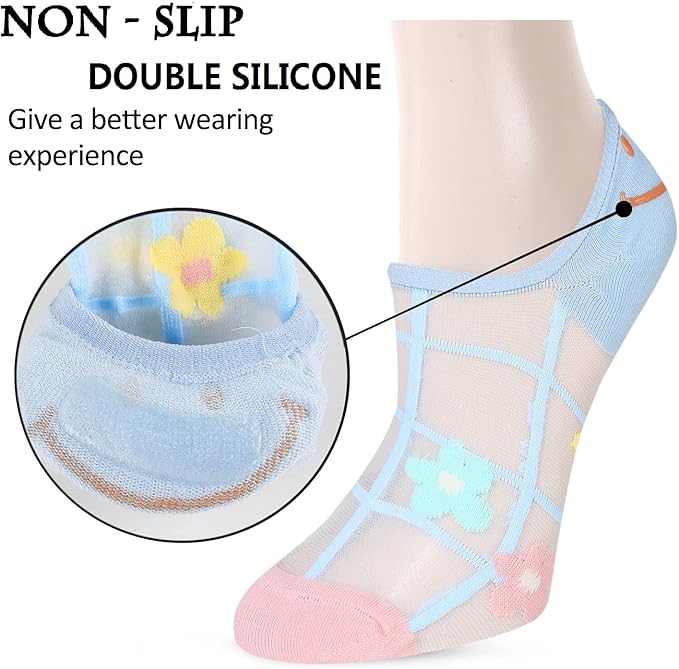 Benefeet Sox Sheer No Show Socks Women Girls Cute Thin Mesh Low Cut Liner Socks for Loafers Boat Shoes