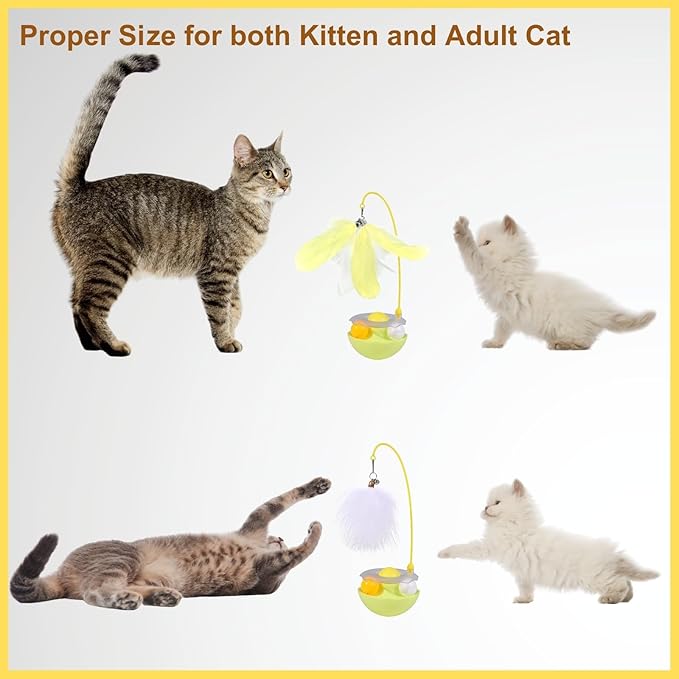 Interactive Cat Feather Toys, Catnip, Track Balls, Cat Teaser for Indoor Cats and Kittens Exercise (Yellow)