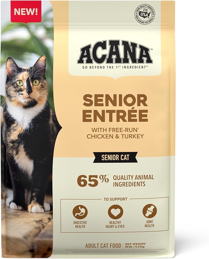ACANA Senior Entree Dry Cat Food for Senior Cats (7+ Years), Free Run Chicken and Turkey Recipe, 10lb
