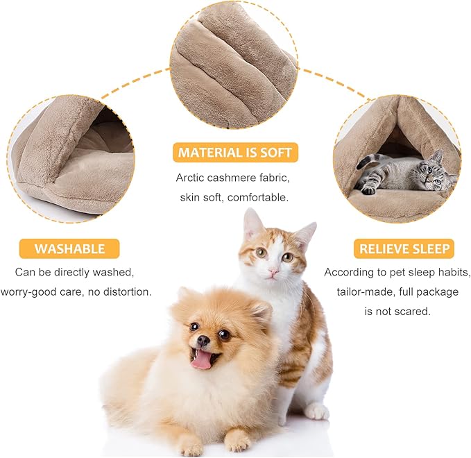 VeMee Cat Bed Cave Soft, Cat Cave Bed Warm, Covered Cat Bed Easy to Clean, Small Cat Bed, Cute Cat Bed Washable, Enclosed Cat Bed Fluffy for Small Cats, Dogs & Rabbits, Calming Cat Bed Plush