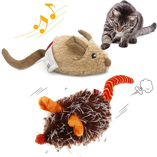 Gigwi Interactive Cat Toys Pack, Automatic Moving Mouse Electronic Cat Toys for Indoor Cats, Mouse Hunt Cat Toy for Kitten, 2 Pack (Brown & Orange Colors)