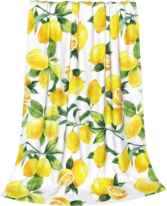 Fuzzy Throw Blanket 350 GSM Fleece Ultra-Soft Microfiber Blanket for Adults Kids Gift Couch, Sofa, Bed Lemon 80"x60"