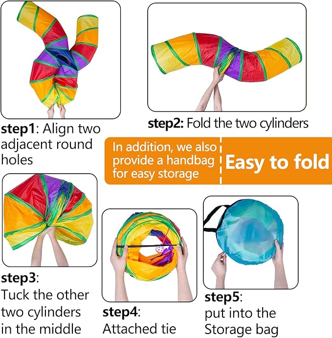 EGETOTA Cat Tunnel for Indoor Cats Large, with Play Ball S-Shape 4 Way Collapsible Interactive Peek Hole Pet Tube Toys, Puppy, Kitty, Kitten, Rabbit (S4 - Multicolor)