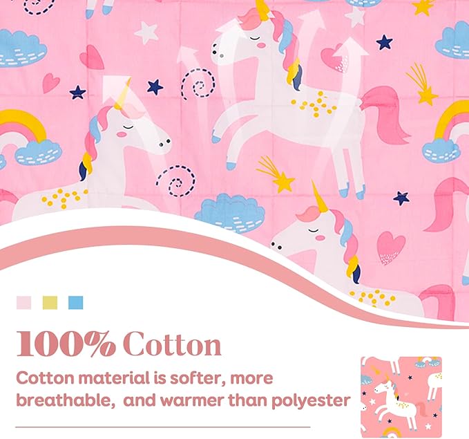 Sivio Weighted Blanket | 100% Cotton & Premium Glass Beads | 36"x 48" 5lbs | Washable Breathable Heavy Cooling Blanket for Hot & Cold| Pink Unicorn