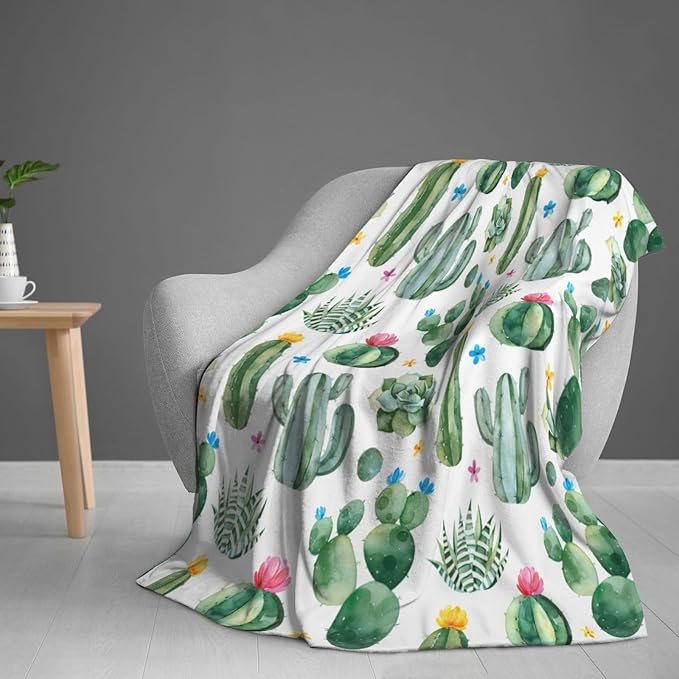 Cactus Blanket Throw 80"X60", Cozy Lightweight Plush Cactus Print Blanket, Gifts for Kids Adults