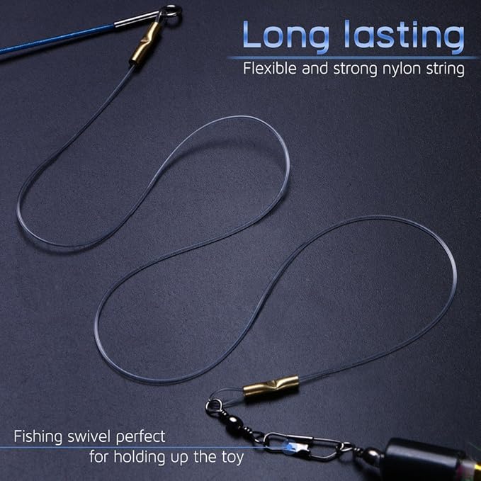 Cat Toys, Feather Wand for Indoor Kitten, 2 Pcs Wild Refill on Retractable Fishing Pole, Interactive Stick Teaser to Exercise - Blue