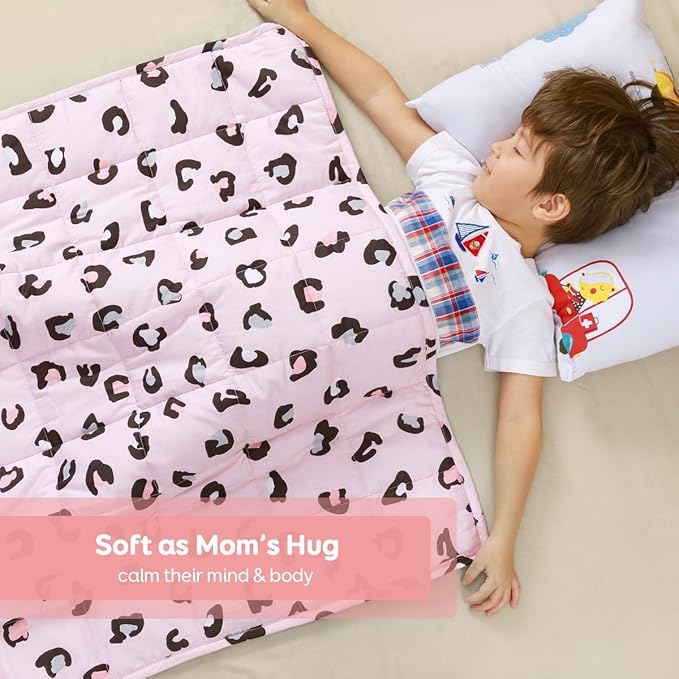 Sivio Weighted Blanket - 100% Cotton Heavy Blanket 5 lbs 36 x 48 inches, Breathable Cooling Soft Cotton Throw Blanket for Calm Sleeping for Home and School Nap, Pink Leopard