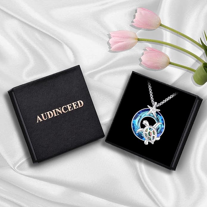 AUDINCCED Black Cat Necklace Turtle Necklace Gothic Jewelry Butterfly Necklace Cat Necklace 925 Sterling Silver Crescent Moon Necklace for Women Cat Gifts for Cat Lovers