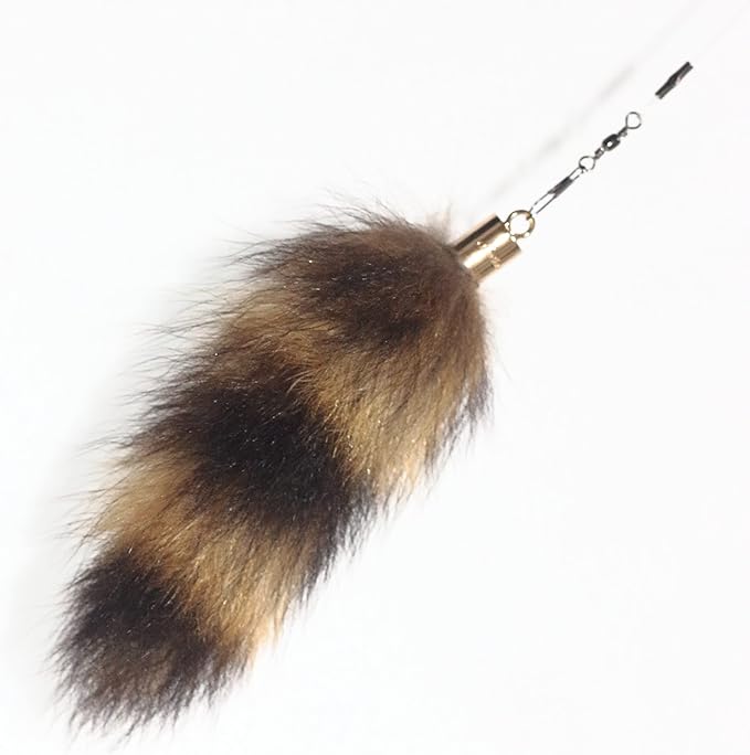 Fosrion Real Raccoon Tail Fur Cat Bites Toy with Three Section Retractable Carbon Fiber Rod (Raccoon, Tail & Fishing Rod)