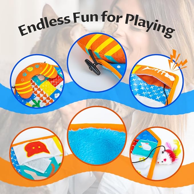 2-in-1 Cat Mat with Cat Pillow for Small Medium Large Cats,Cute Cat Catnip Toys,Soft Plush Crinkle Mat for Kitten Sleeping Snuffing Playing,Machine Washable Cat Play Mat Pet Cushion Pad Mat Cat Gifts