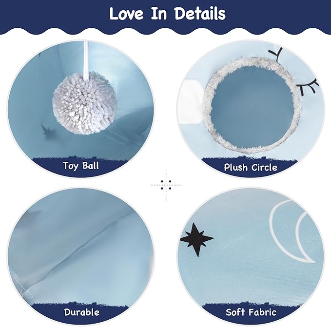 Tempcore Pet Cat Tunnel Tube Cat Toys 3 Way Collapsible, Cat Tunnels for Indoor Cats，Kitty Tunnel Bored Cat Pet Toys Peek Hole Toy Ball Cat, Puppy, Kitty, Kitten, Rabbit Blue Large Size Blue Sun