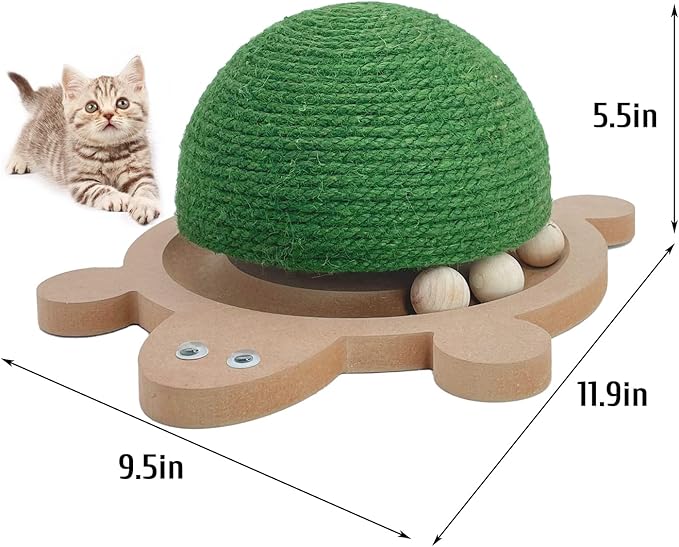 Fhiny Cats Scratching Ball, Natural Sisal Scratching Toy with Roller Track Toys and Wooden Base Kitten Turtle Shape Scratch Post for Indoor Cats Interactive Training Exercise Scratcher for Small Pets