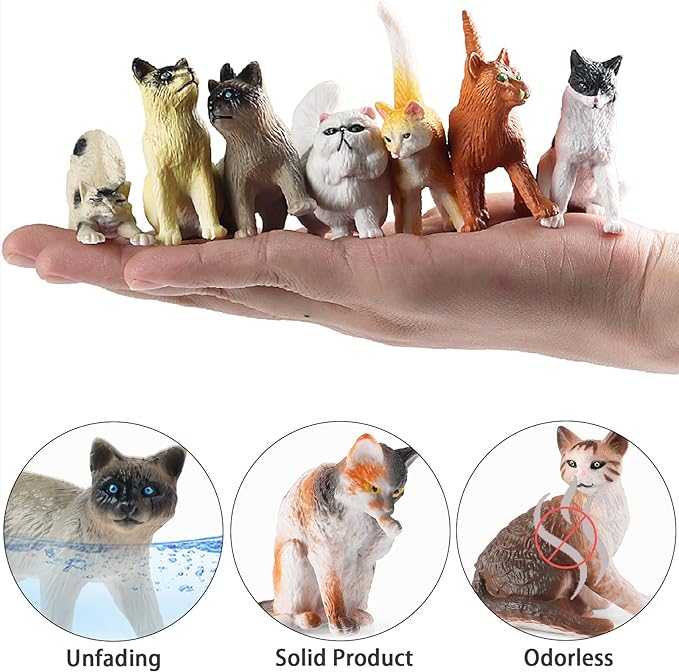 12PCS Realistic Cat Figurines, Plastic Mini Cat Figures Toys, Kitten Miniature Toys Cake Topper Easter Eggs Christmas Birthday Gift for Kids Boys Girls