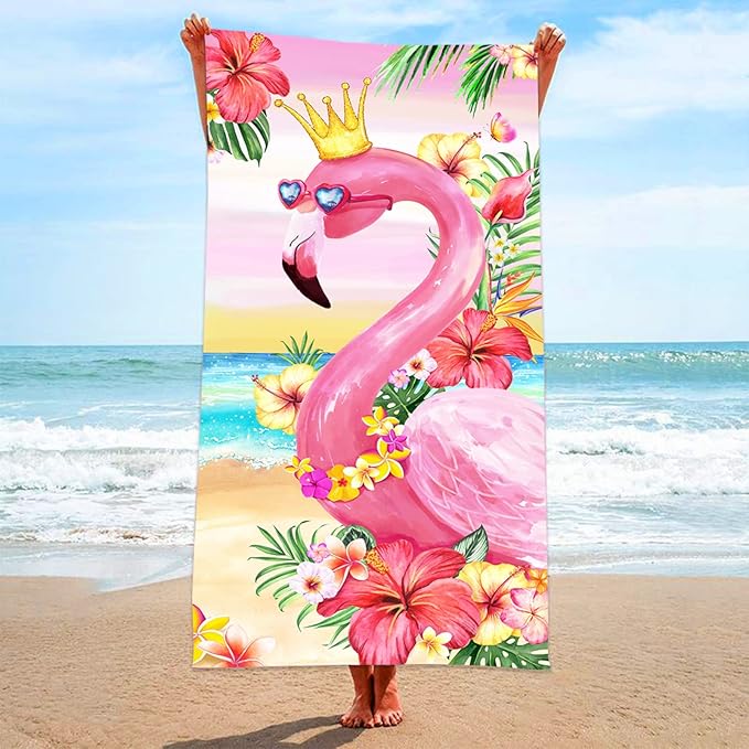 Bonsai Tree Flamingo Beach Towel, 30" x 60", Microfiber, Pink, Sand Proof, Quick Dry, Beach Towel for Women, Kids, Teens