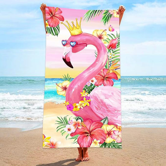 Bonsai Tree Flamingo Beach Towel, 30" x 60", Microfiber, Pink, Sand Proof, Quick Dry, Beach Towel for Women, Kids, Teens