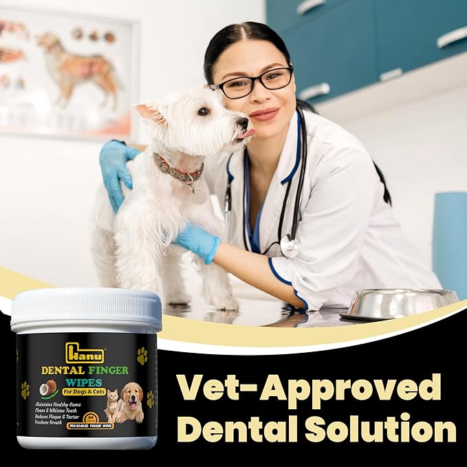 Hanu Dental Finger Wipes for Dogs & Cats - Teeth Cleaning Wipes Removes Bad Breath, Plaque & Tartar - Whitens Teeth Finger Toothbrush Gum Care Wipes - Freshens Breath - Vet-Recommended