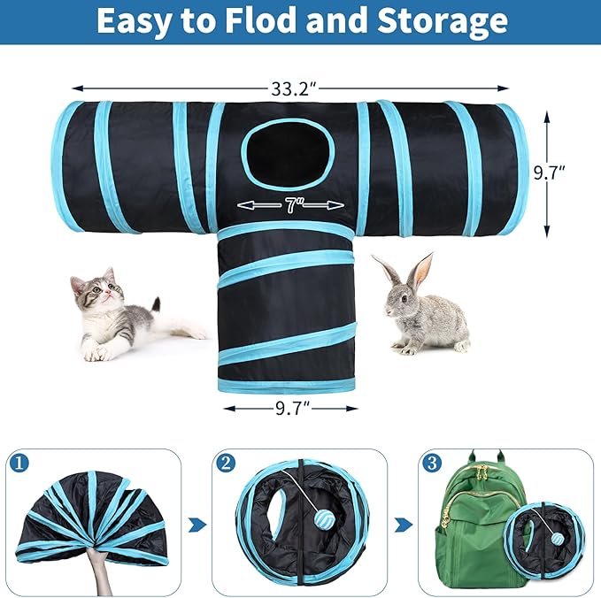 Malier Cat Toys Kitten Toys Set, Collapsible Cat Tunnels for Indoor Cats, Interactive Kitty Toys Cat Feather Toy Fluffy Mouse Crinkle Balls Cat 3 Way Tube Tunnel Toys for Cat Puppy Kitty Kitten