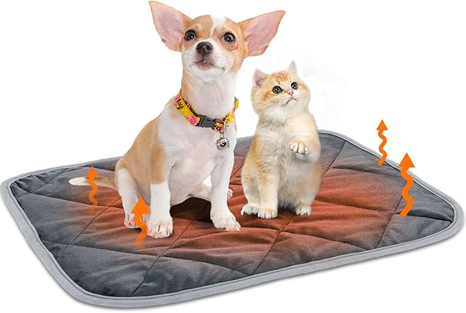 Nobleza Self Warming Pet Mat, Extra Warm Thermal Dog Crate Pad for Indoor Outdoor Pets, Washable Anti-Slip Kennel Mat for Medium Small Dogs and Cats, 20" × 16" Grey