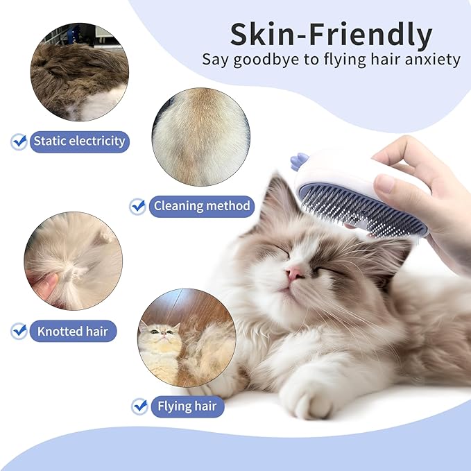 Bobopal Cat Steam Brush, 3 In 1 Cat Brush for Shedding, Self-Cleaning Cat Dog Grooming Brush, Steamy Pet Brush for Long & Short Haired Cats & Dogs Hair Removal Comb with Water Tank Anti-Static