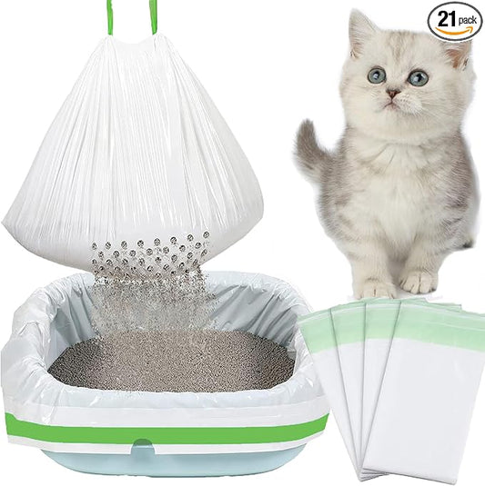 21 Count Cat Litter Box Liners,37x18 inch Heavy Duty Self-Cleaning Cat Litter Bags with Drawstring,Disposable Tear-resistant Poop Bag for Pets