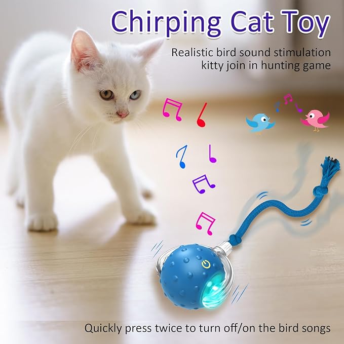 Cat Toys Interactive with Motion Activated & Chirping, Rolling Super Fast on Carpet Happy Party Game with Kittens - Blue