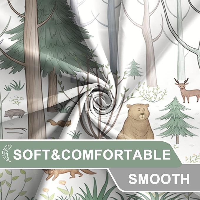 AWERT Cute Shower Curtain with Hooks Green Forest Shower Curtain with Wild Animals Bear Moose Deer Fox Deor Bathroom 60x72 inch