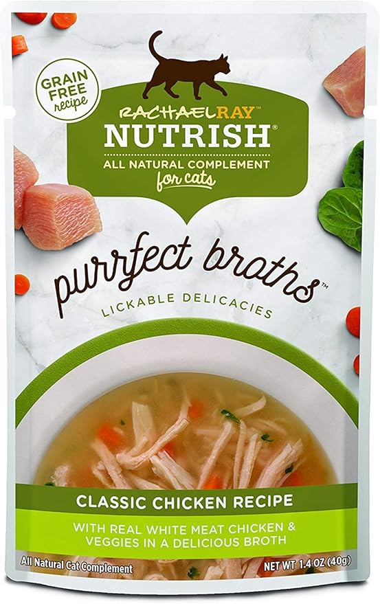 Nutrish Rachael Ray Purrfect Broths Wet Cat Food, Classic Chicken Recipe with White Meat Chicken & Veggies, 1.4 Ounce Pouch (Pack of 24), Grain Free