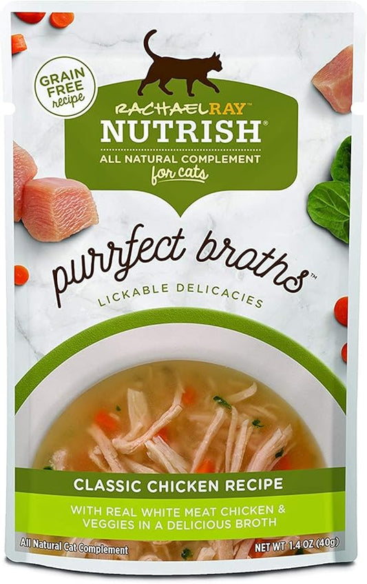Nutrish Rachael Ray Purrfect Broths Wet Cat Food, Classic Chicken Recipe with White Meat Chicken & Veggies, 1.4 Ounce Pouch (Pack of 24), Grain Free