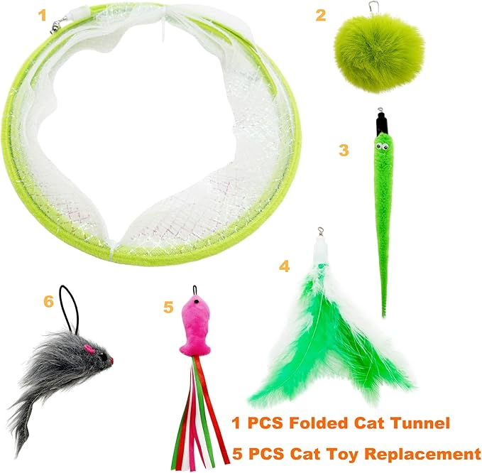 Spiral Tunnel Cat Toy, Self Play Cat Hunting Spiral Tunnel Toy Spiral Cat Toy, Folded Cat Tunnel Spring Toy for Indoor Cats (Green)