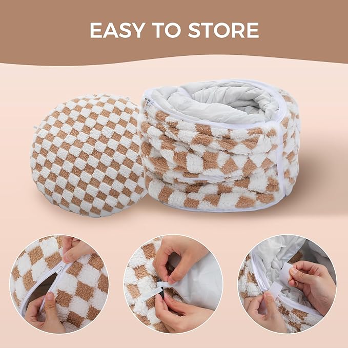 PEQULTI Cat Tunnel with Cat Bed for Indoor Cats, Cat Play Donut Tunnel with Washable Soft Plush Mat, Round Cat Tunnel Toys Cute Cat Tube for Kittens, Puppies, Rabbits and Ferrets, Brown