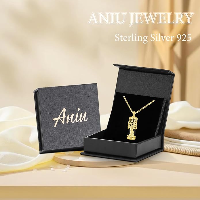 Aniu Cremation Jewelry for Ashes S925 Sterling Silver Urn Necklace Memorial Necklace for Human Ashes of Loved Ones Keepsake Pendant for Men Women