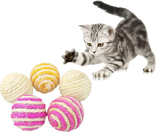 WishLotus Cat Sisal Ball 5 Packs, 4.5CM Assorted Colored Sisal Balls for Cats to Scratch, Pat, Bite or Chase, Interactive Cat Toys for Indoors Cats Random Color(4.5cm 5pcs)
