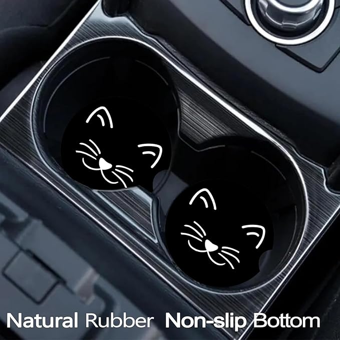 Car Coasters for Cup Holders,2 Pack Cat Car Cup Holder Coasters,2.75" Universal Size Anti Slip Rubber Mat,Automotive Cup Holder Decal Decor Accessories,Cat Gifts for Women,Men,Mom