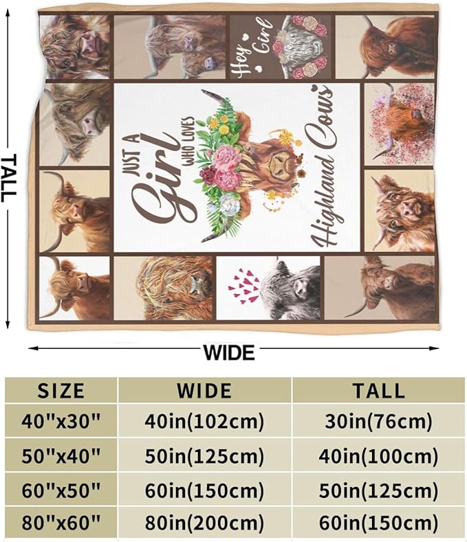 Just A Girl Who Loves Highland Cows Throw Blanket Highland Cattle Fleece Plush Soft Cozy Gifts Blanket for Kids Girls Adults Decor 40''X50''