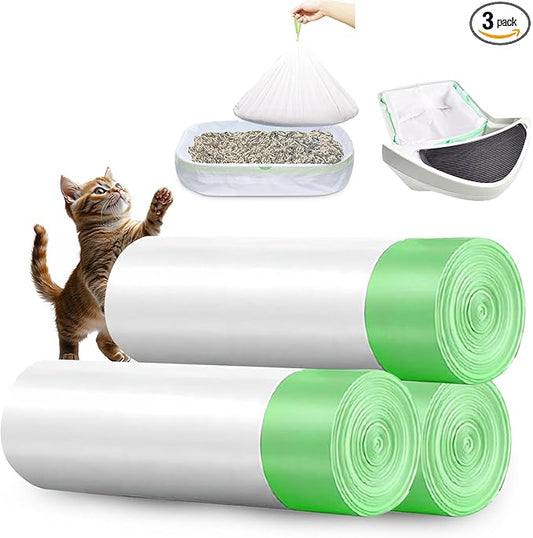 60 Count Cat Litter Box Liners Bags For Litter Robot 3 and 4, Thick And Heavy Duty Litter Robot Waste Bag, Drawstring Litter Robot Liners Bags For Self-Cleaning Litter Box,25x15.3 Inch